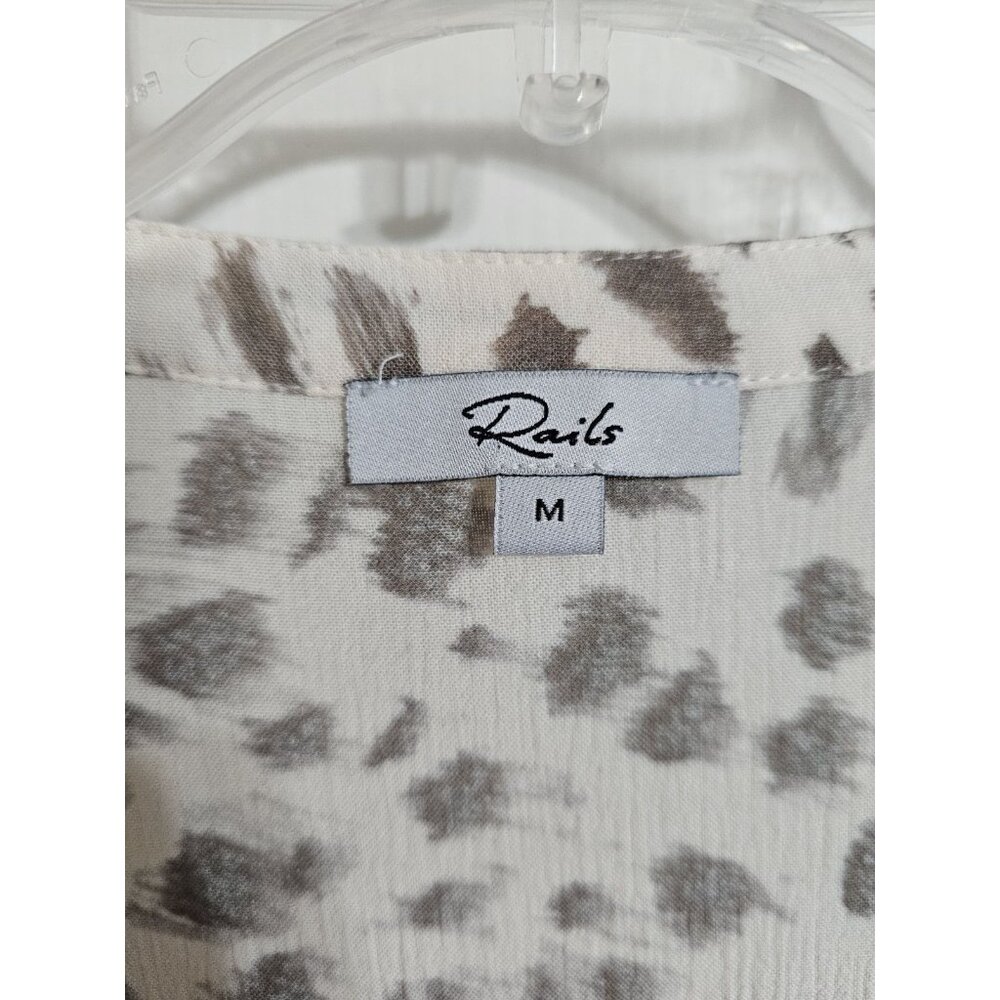 Rails Womens M Blouse Ivory Animal Print Crinkle Top Boho Minimalist Y2K - Picture 4 of 6